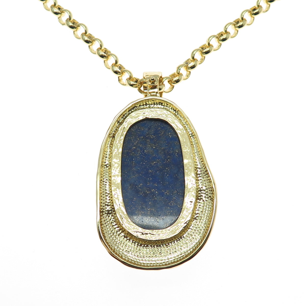 AIL Aluma Gold Plated Vintage Real Lapis Modernist Rolo Chain Necklace 18"