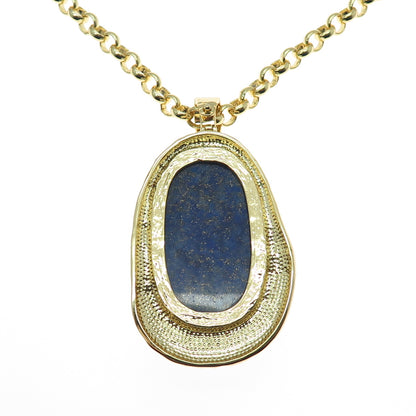 AIL Aluma Gold Plated Vintage Real Lapis Modernist Rolo Chain Necklace 18"