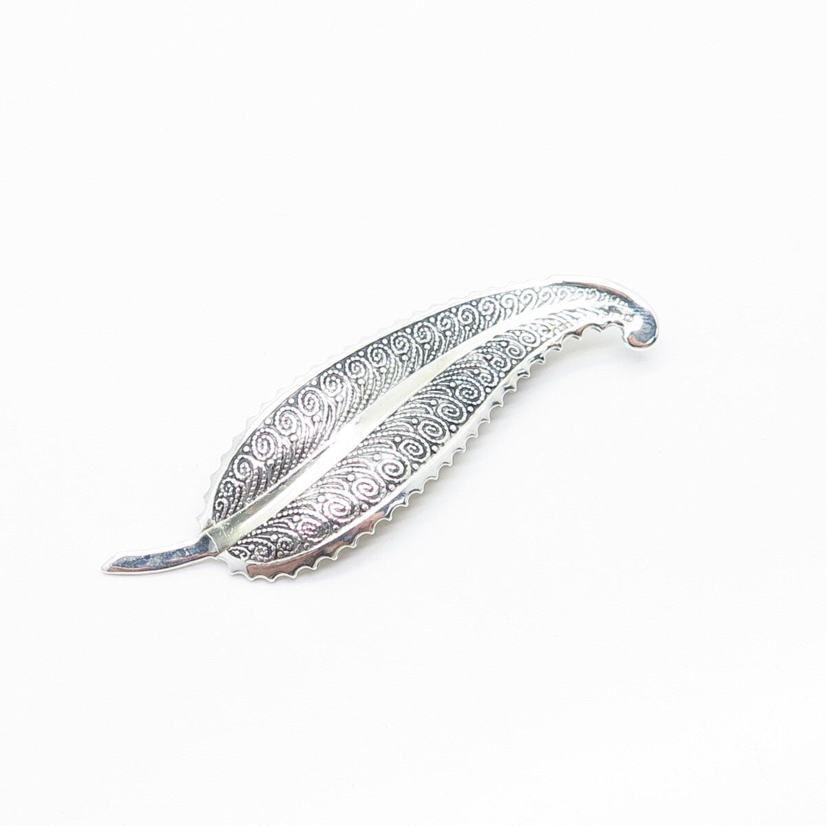 925 Sterling Silver Vintage Beaded Leaf Pin Brooch