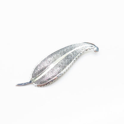 925 Sterling Silver Vintage Beaded Leaf Pin Brooch