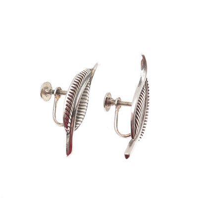 JewelArt 925 Sterling Silver Vintage Floral Leaf Oxidized Screw Back Earrings