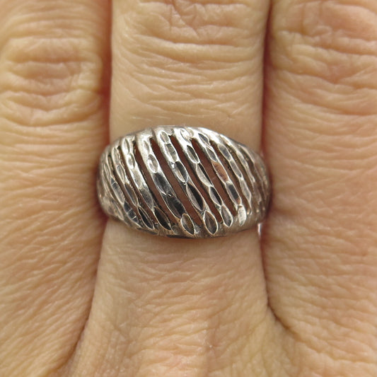 925 Sterling Silver Vintage Diamond-Cut Ribbed Dome Ring Size 6.75