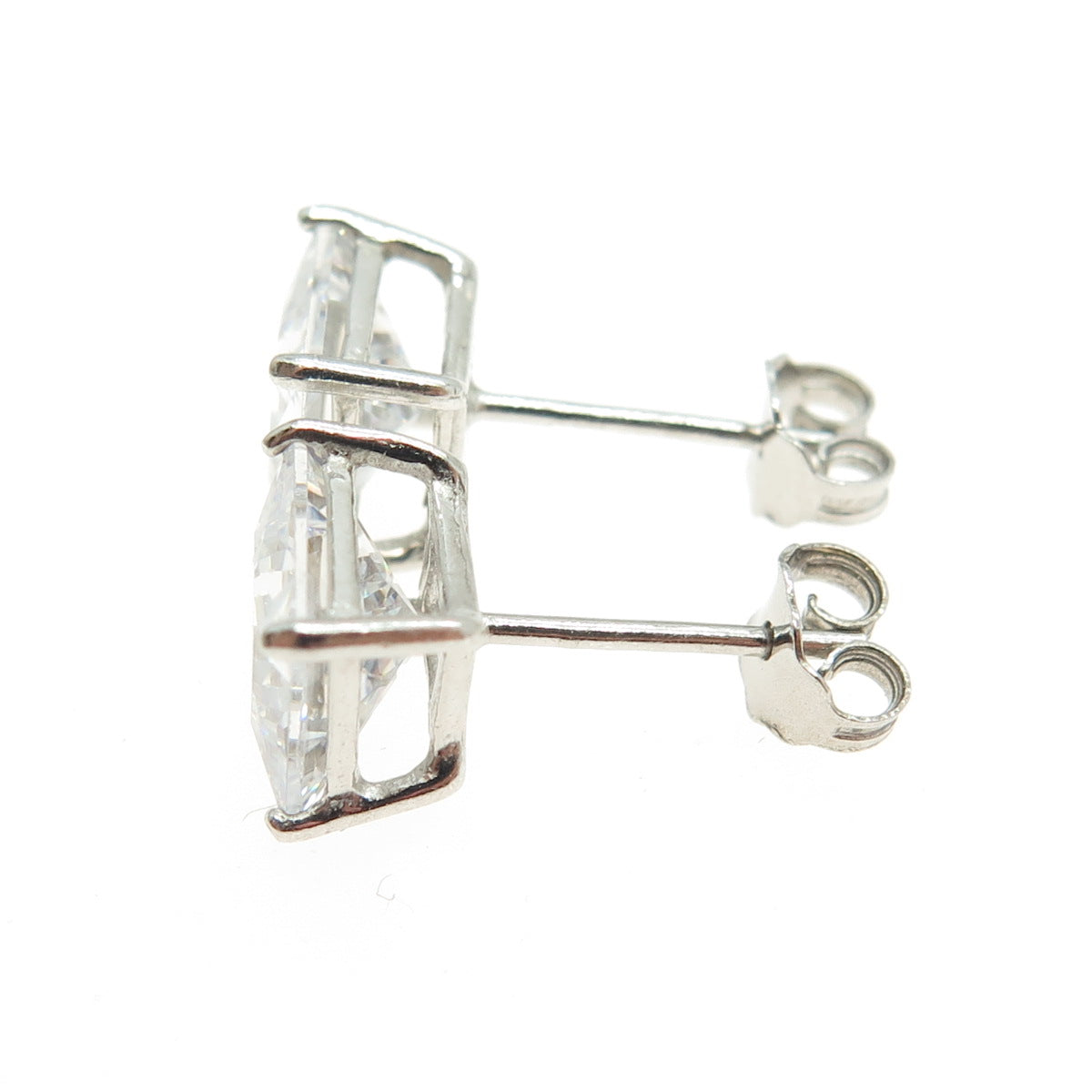 925 Sterling Silver Princess-Cut C Z Stud Earrings