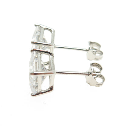 925 Sterling Silver Princess-Cut C Z Stud Earrings