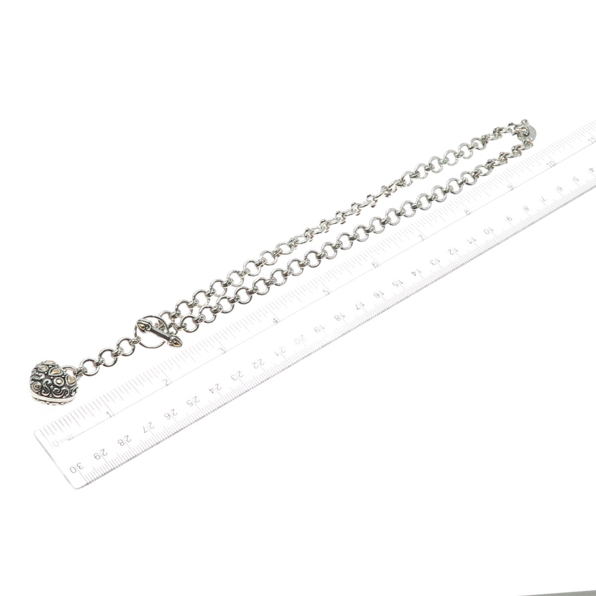 JOHN HARDY 18K Gold 925 Sterling Silver Vintage Heart Rolo Chain Necklace 16"