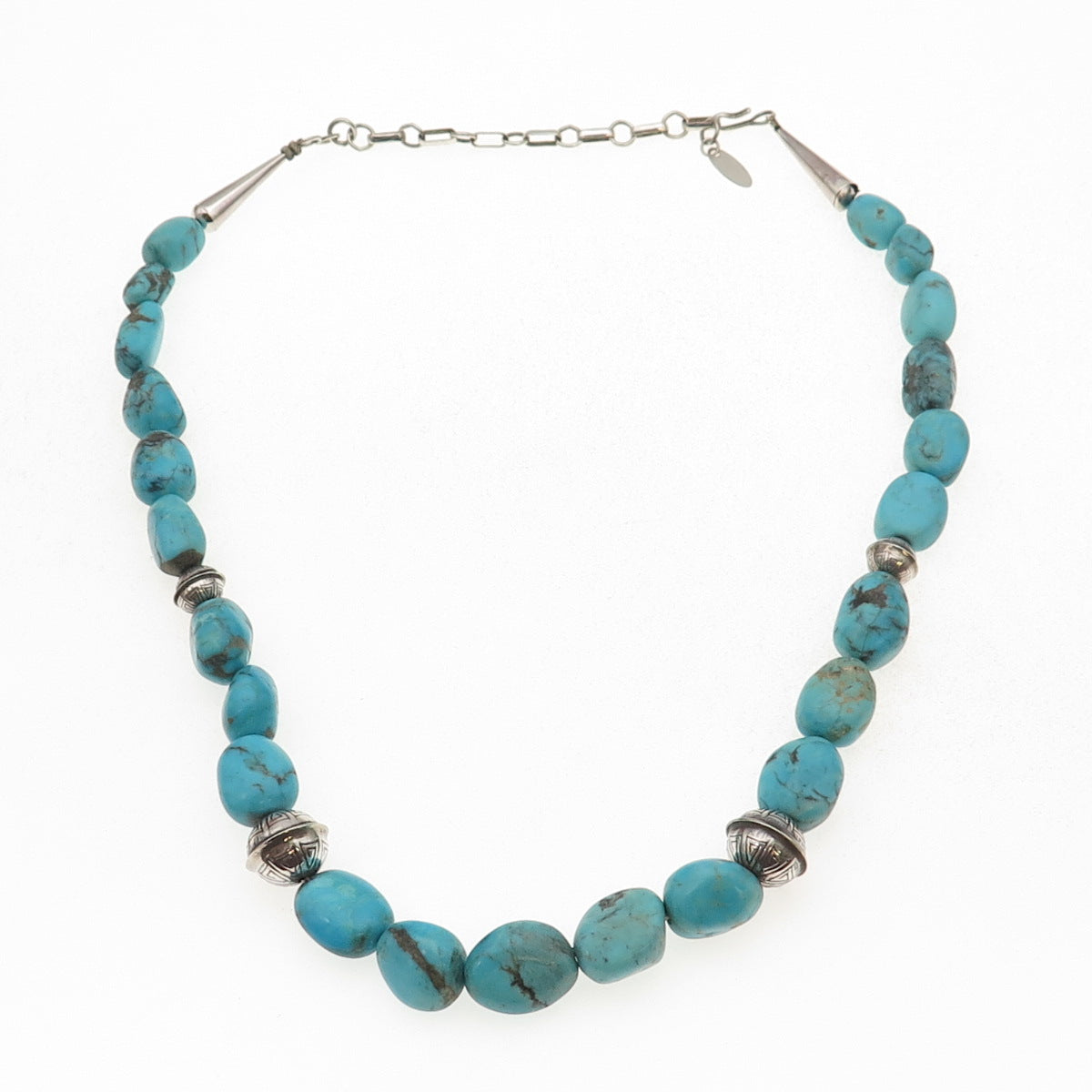 Running Bear & Sunrise Old Pawn Sterling Turquoise Navajo Pearls Necklace 16-18"
