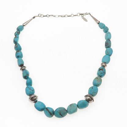 Running Bear & Sunrise Old Pawn Sterling Turquoise Navajo Pearls Necklace 16-18"
