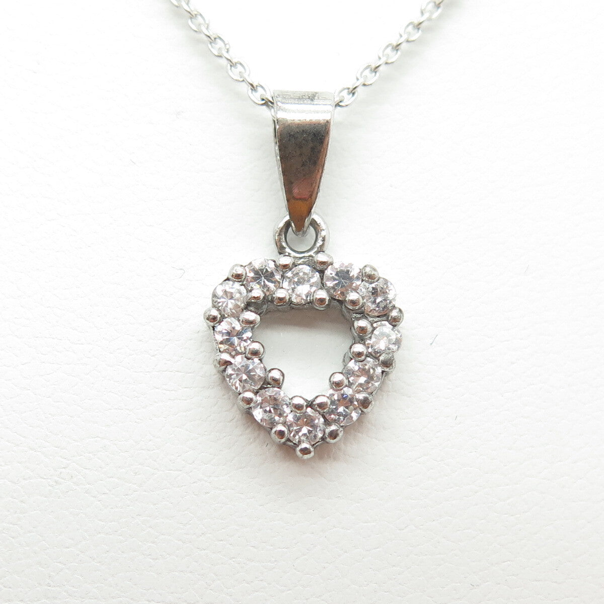 925 Sterling Silver Round-Cut C Z Heart Cable Chain Necklace 16"