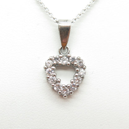 925 Sterling Silver Round-Cut C Z Heart Cable Chain Necklace 16"
