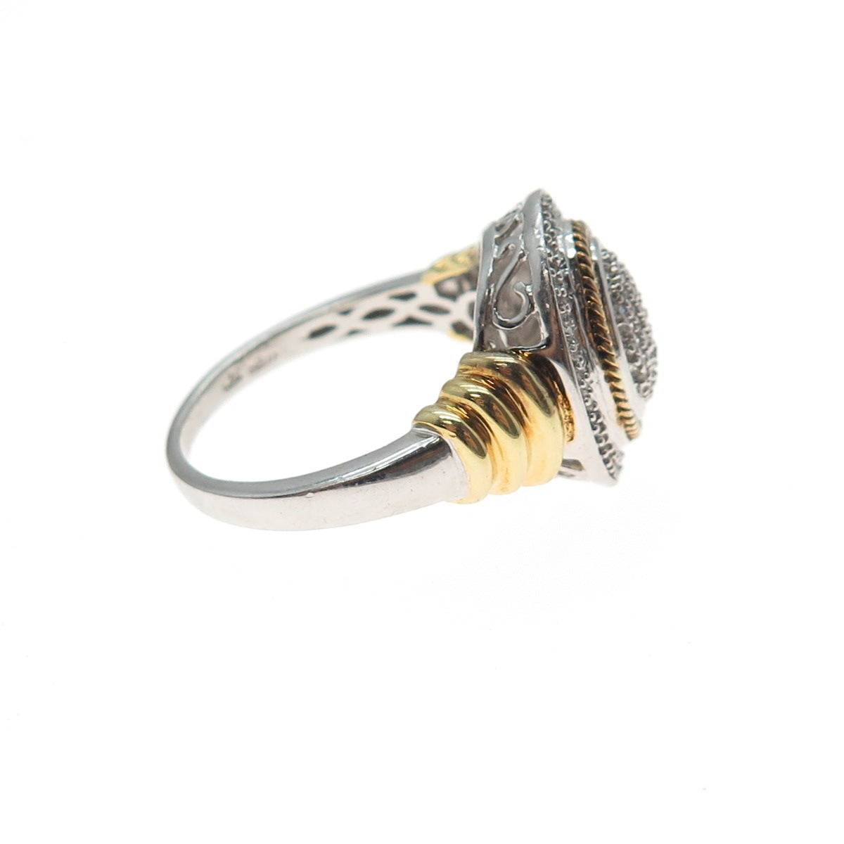 925 Sterling Silver 2-Tone Real Round-Cut Diamond Ring Size 9.25