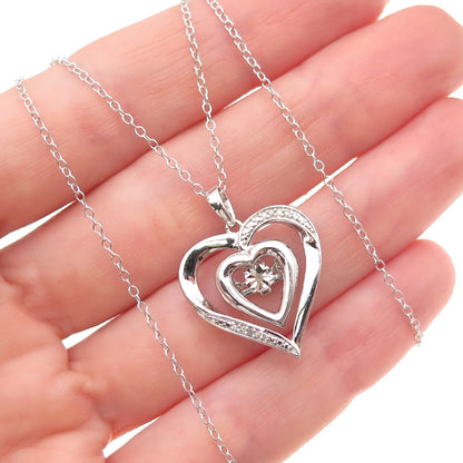 Sun 925 Sterling Silver Real Round-Cut Diamond Heart Cable Chain Necklace 18"