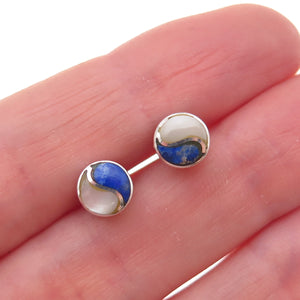 Old Pawn Sterling Silver Vintage Southwestern Lapis & MOP Yin Yang Stud Earrings