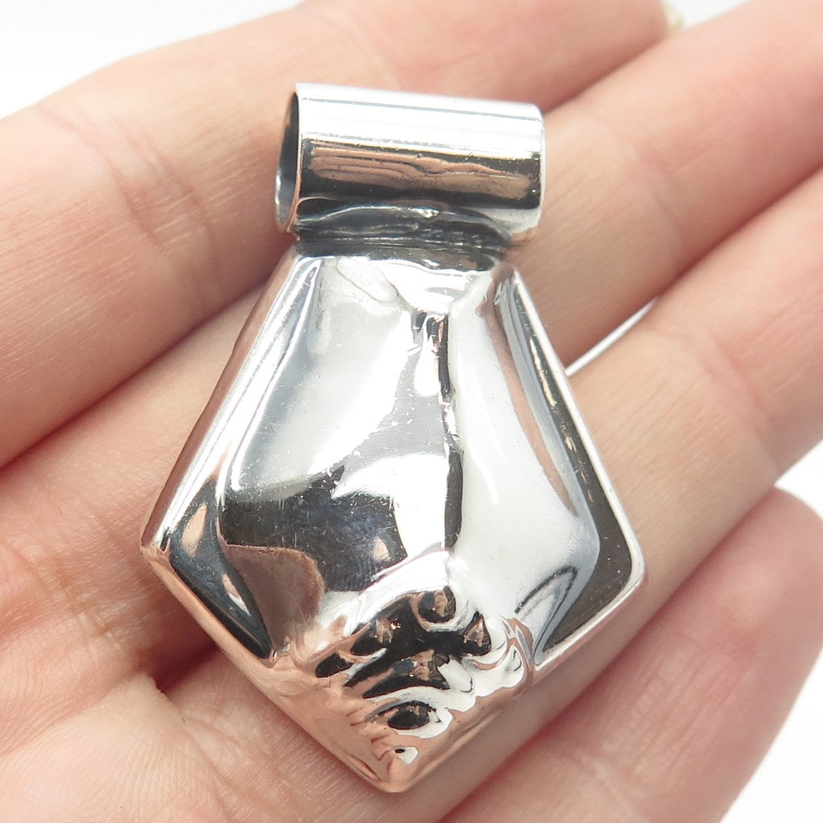 925 Sterling Silver Vintage Mexico Large Hollow Slide Pendant