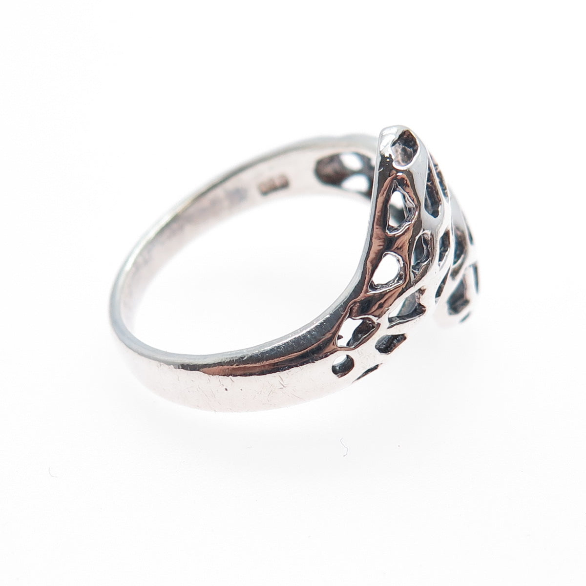 925 Sterling Silver Vintage Modernist Bypass Oxidized Ring Size 8.75