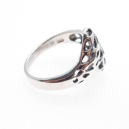 925 Sterling Silver Vintage Modernist Bypass Oxidized Ring Size 8.75