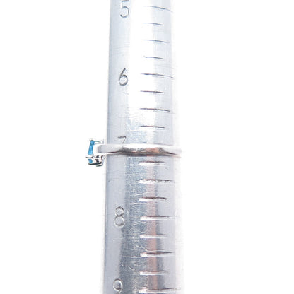 925 Sterling Silver Vintage Real Emerald-Cut Blue Topaz Ring Size 7