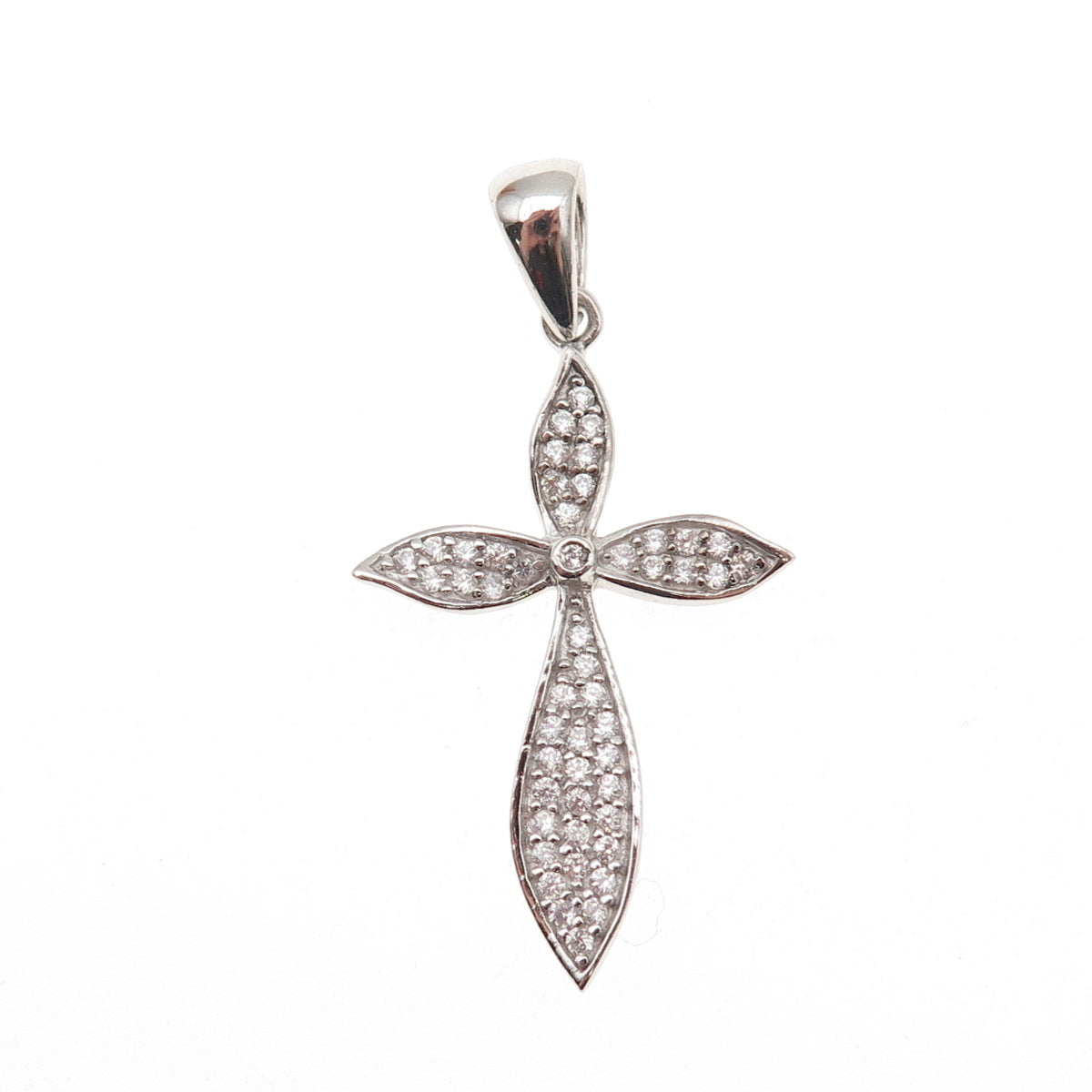 925 Sterling Silver Round-Cut C Z Cross Charm Pendant