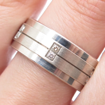 925 Sterling Silver Real Round-Cut Diamond Band Ring Size 10.5