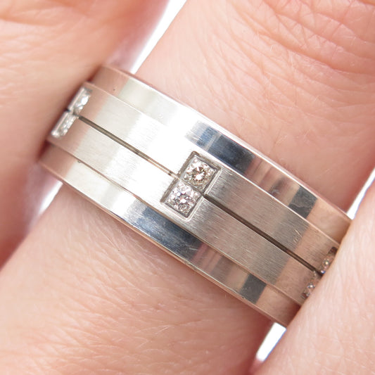 925 Sterling Silver Real Round-Cut Diamond Band Ring Size 10.5