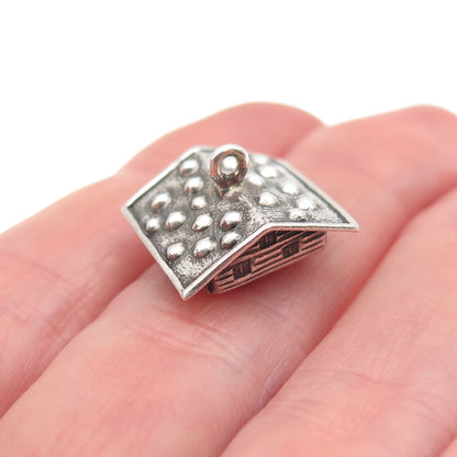 800 Silver Antique Art Deco Swiss Chalet House Oxidized 3D Mini Charm Pendant