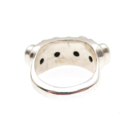 925 Sterling Silver Vintage Real Malachite Beaded Oxidized Ring Size 5.75