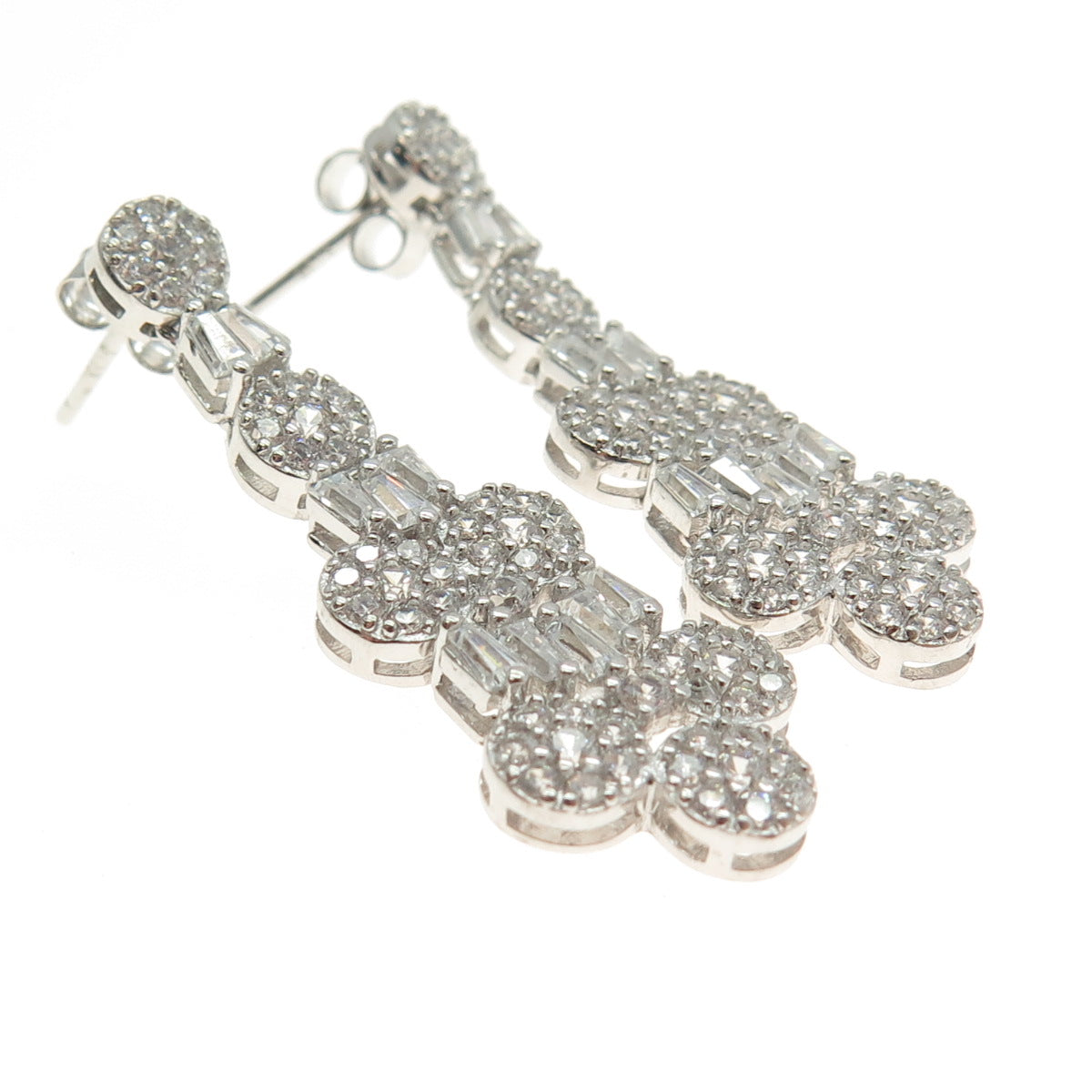 925 Sterling Silver Multi-C Z Dangling Earrings