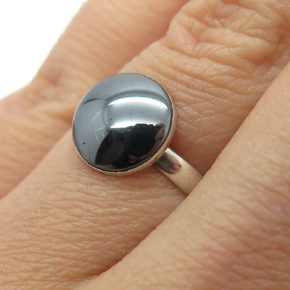 925 Sterling Silver Vintage Real Hematite Gemstone Ring Size 6.75