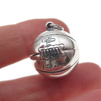 925 Sterling Silver Antique Art Deco 1926 Basketball Ball 3D Charm Pendant