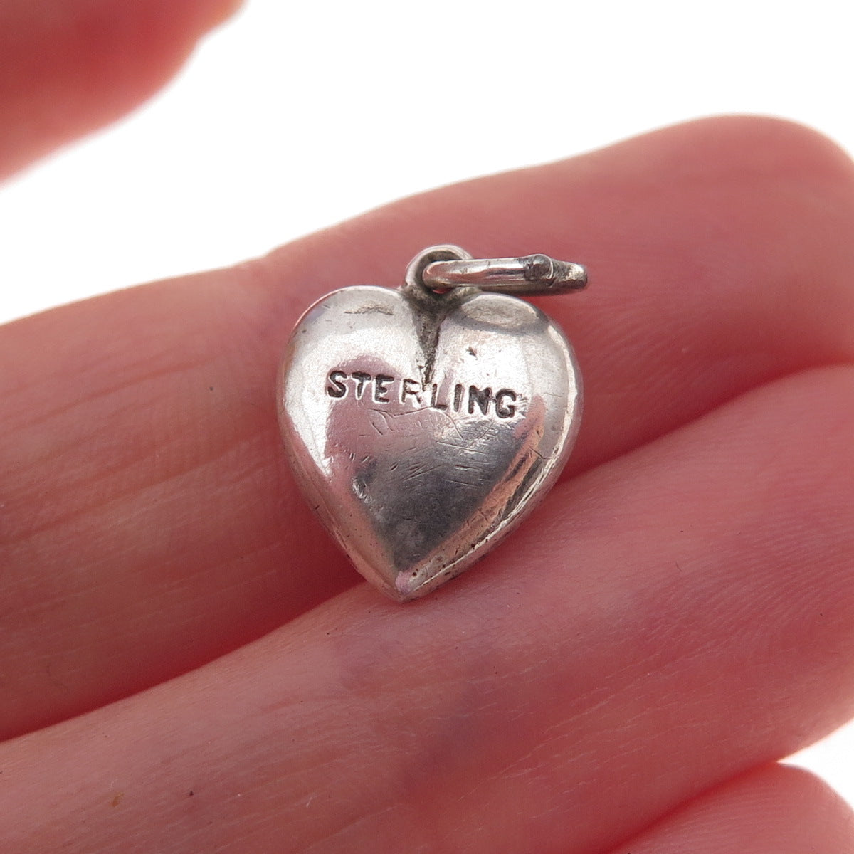 925 Sterling Silver Antique Art Deco Engraved Heart Chatelaine Charm Pendant