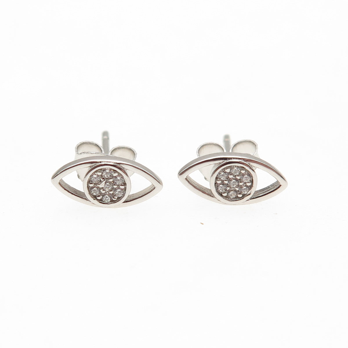 925 Sterling Silver Round-Cut C Z Evil's Eye Stud Earrings