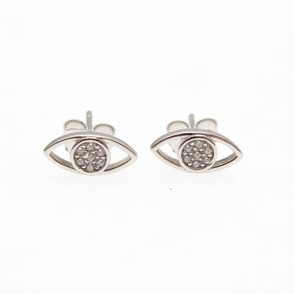 925 Sterling Silver Round-Cut C Z Evil's Eye Stud Earrings