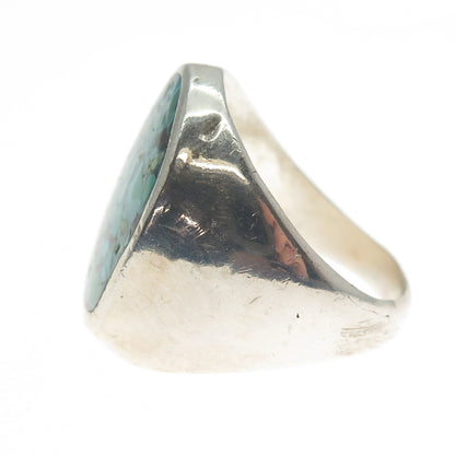 Old Pawn 925 Sterling Silver Vintage Southwestern Turquoise Inlay Ring Size 10.5