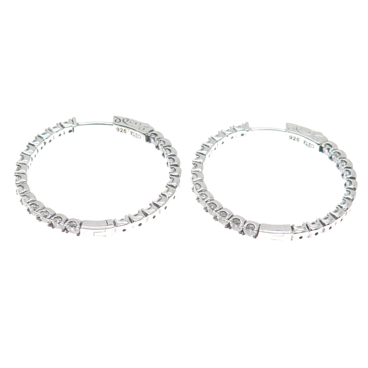 KLEO 925 Sterling Silver Round-Cut C Z In & Out Hoop Earrings