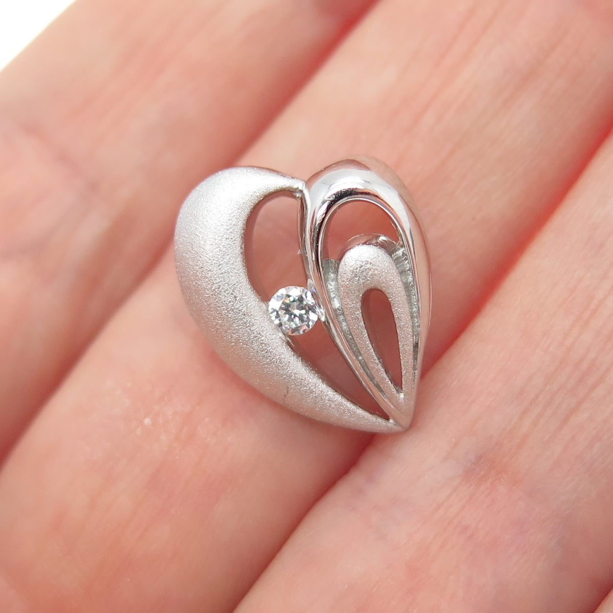 925 Sterling Silver Round-Cut C Z Heart Minimalist Slide Pendant
