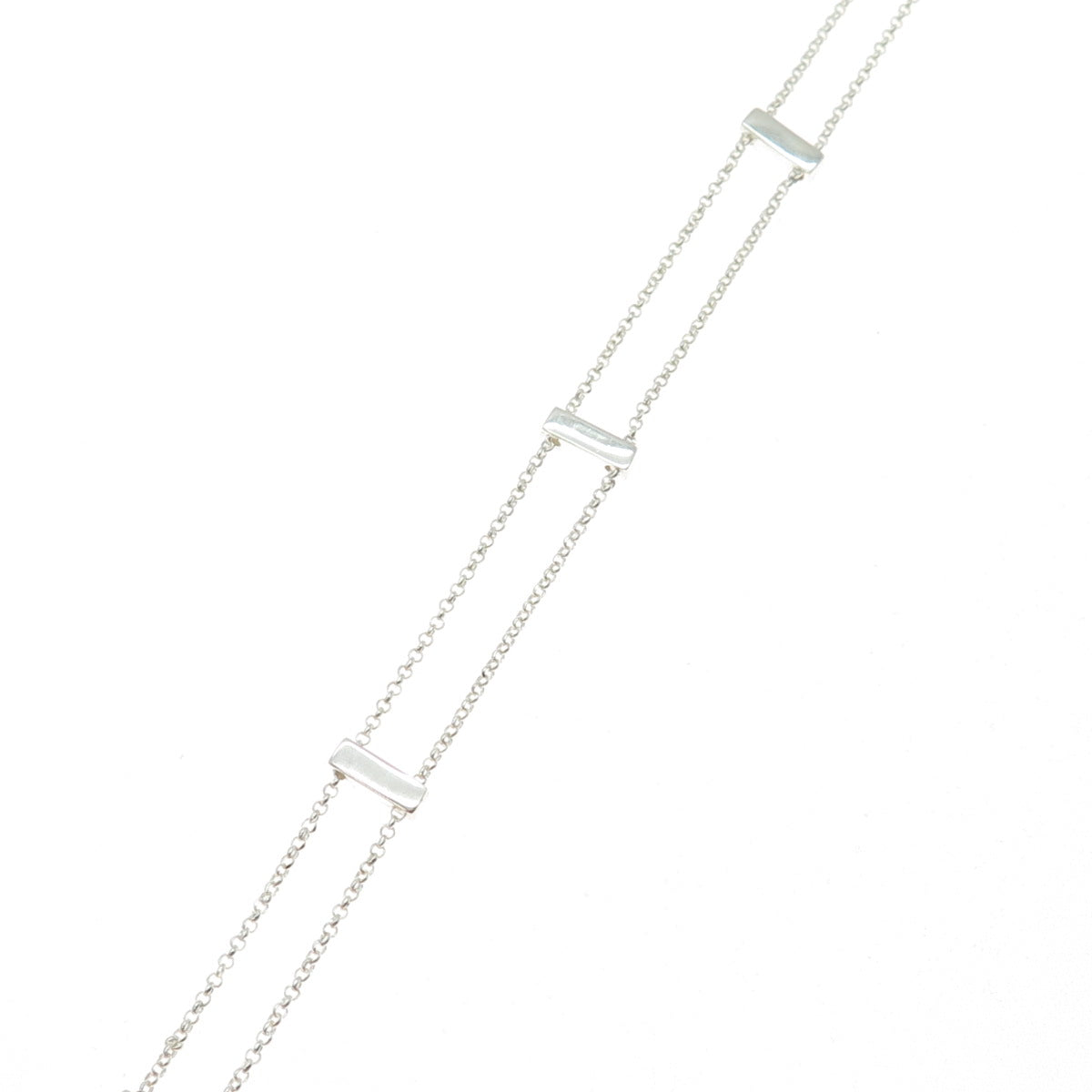 925 Sterling Silver Italy Station Bar Rolo Double Chain Chocker Necklace 12-16"