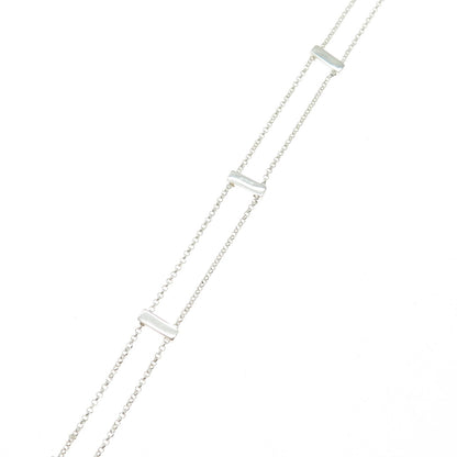 925 Sterling Silver Italy Station Bar Rolo Double Chain Chocker Necklace 12-16"