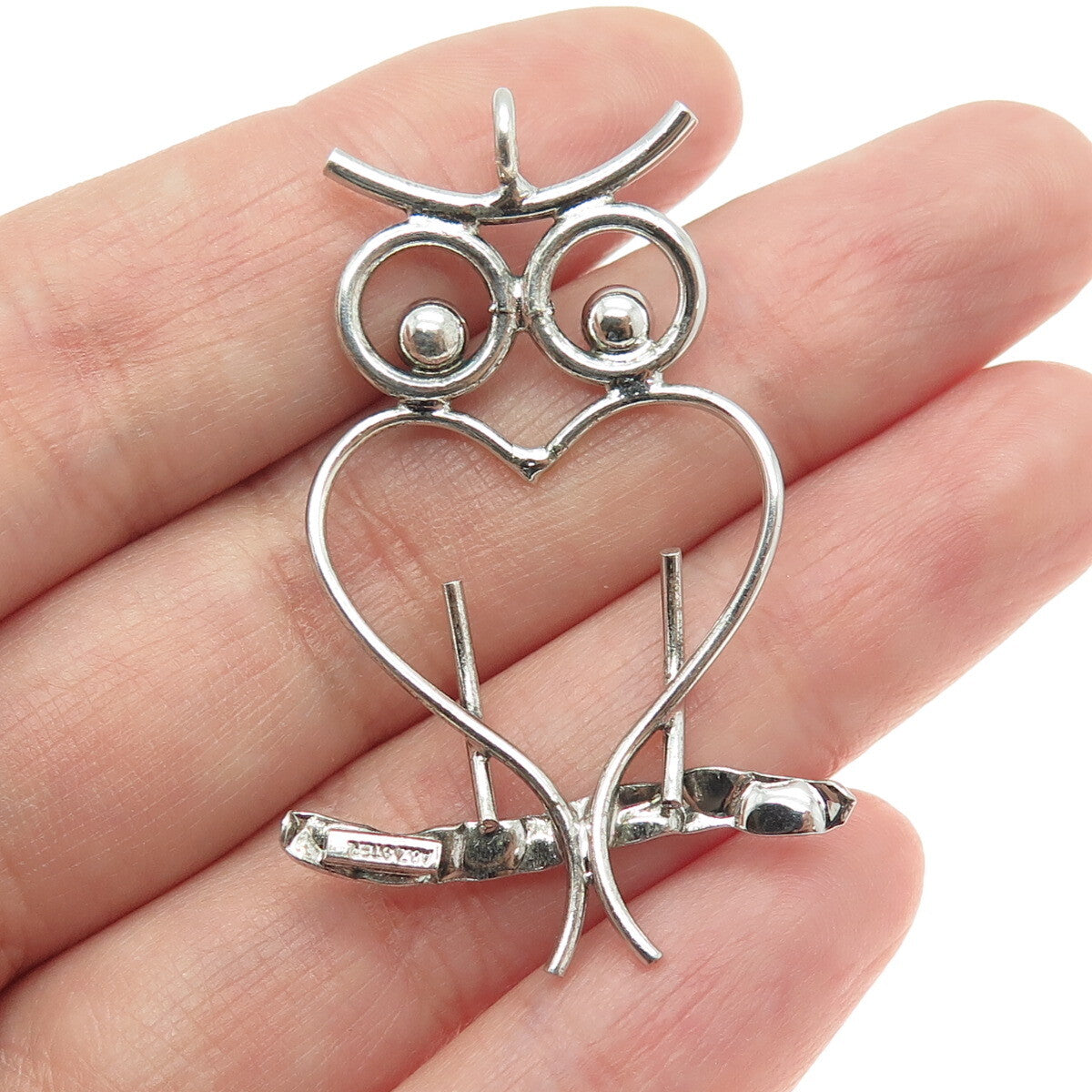 A & Z 925 Sterling Silver Vintage Wise Owl Modernist Pendant