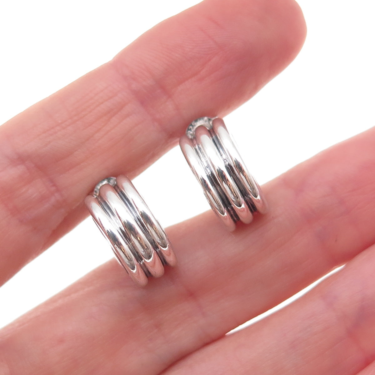 925 Sterling Silver Vintage Modernist Oxidized Hoop Earrings
