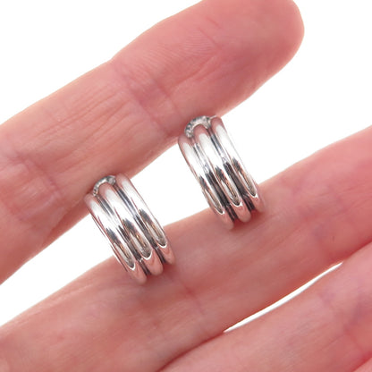 925 Sterling Silver Vintage Modernist Oxidized Hoop Earrings