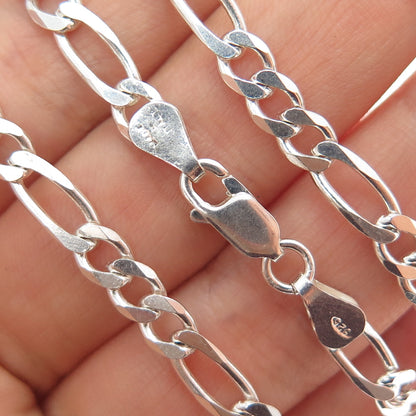 925 Sterling Silver Vintage Italy Figaro Chain Necklace 20"