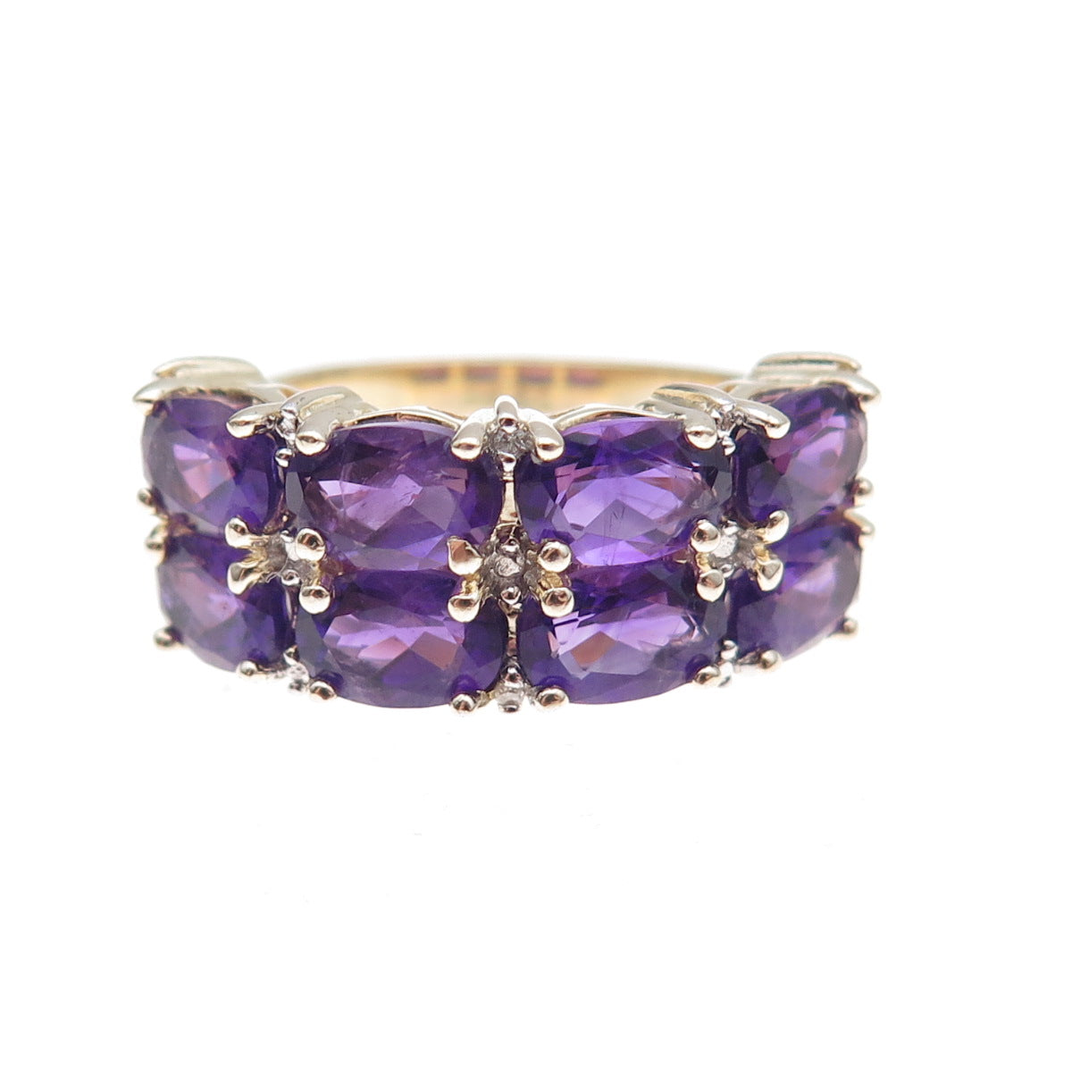 Ross Simons 925 Sterling Silver Gold Plated Real Diamond & Amethyst Ring Size 6
