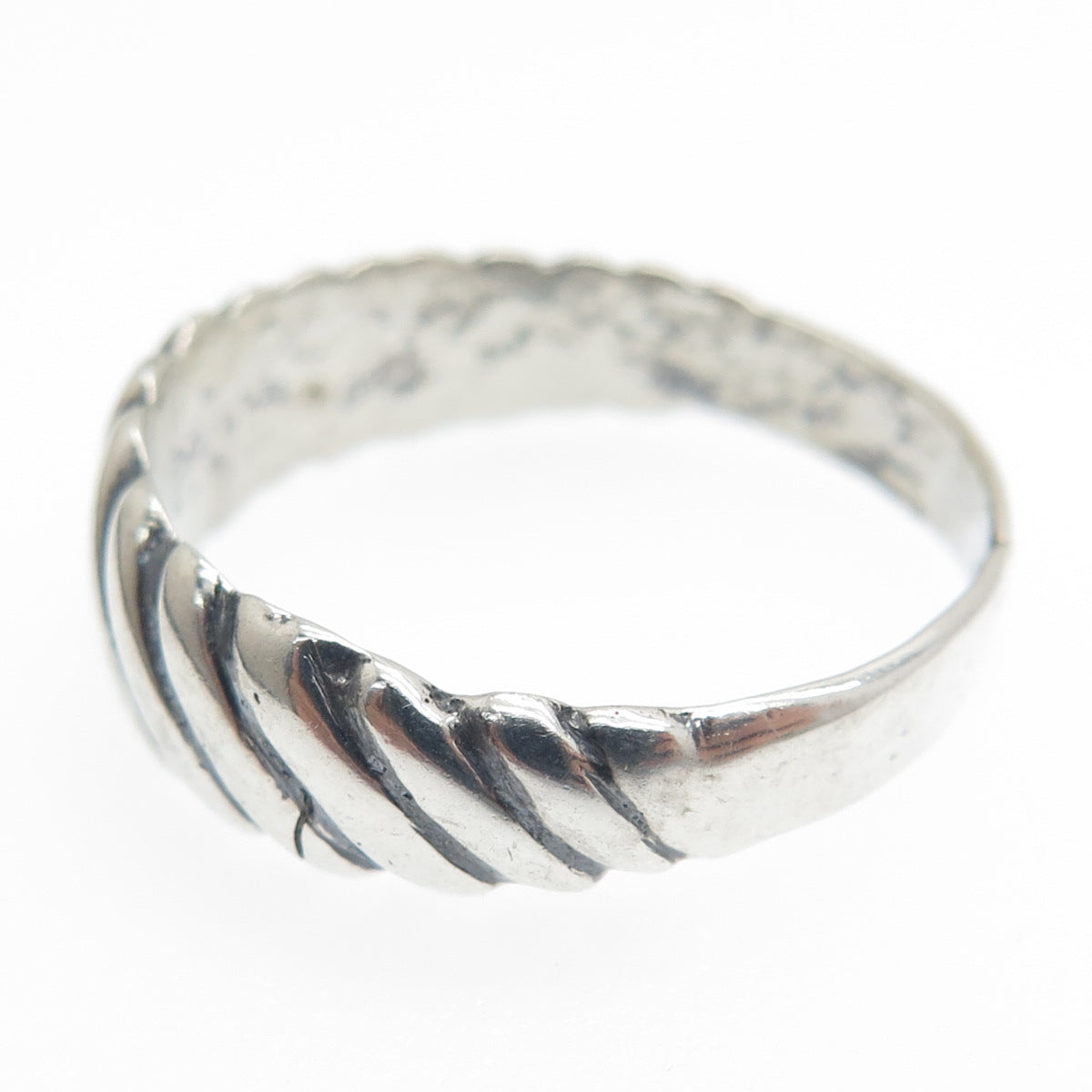 925 Sterling Silver Vintage Ribbed Oxidized Ring Size 9.25