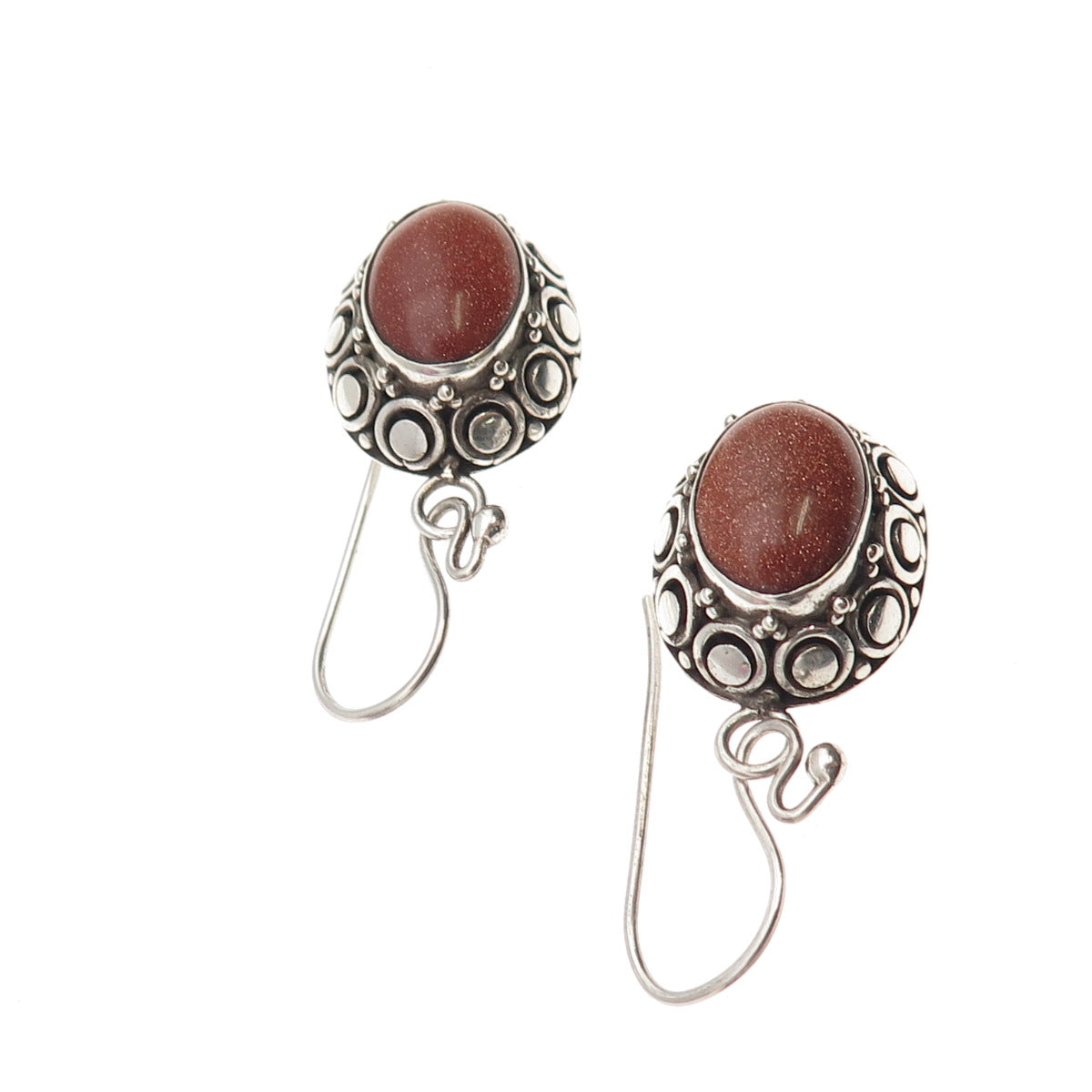 Suarti Bali 925 Sterling Silver Vintage Real Goldstone Dotted Dangle Earrings