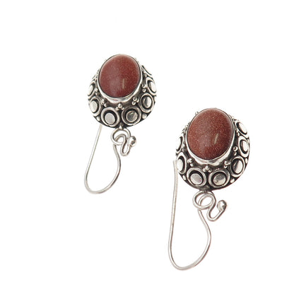 Suarti Bali 925 Sterling Silver Vintage Real Goldstone Dotted Dangle Earrings