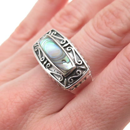 CFJ Collins Fine 925 Sterling Silver Vintage Real Abalone Shell Ring Size 6.25