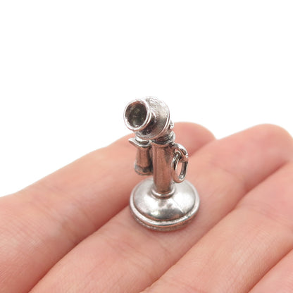 WELLS 925 Sterling Silver Vintage Retro Candlestick Phone 3D Charm Pendant