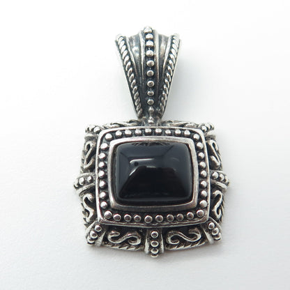 925 Sterling Silver Vintage Black Onyx Gem Ornate Pendant