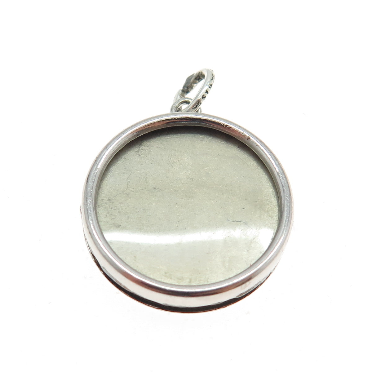 WELLS 925 Sterling Silver Vintage Picture Frame Round Pendant