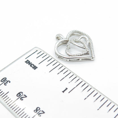 SAI 925 Sterling Silver Real White Diamond Accent Hearts Pendant