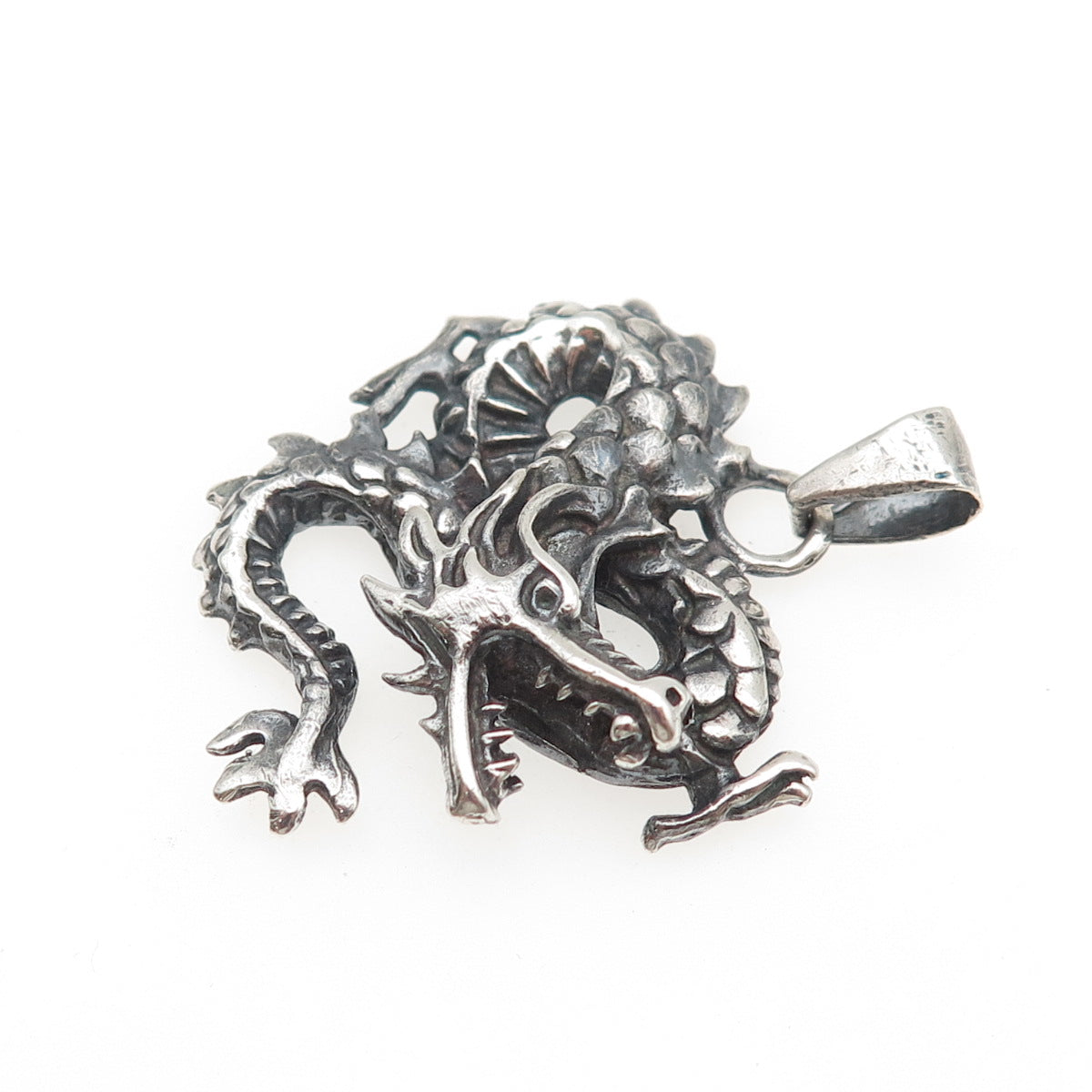 925 Sterling Silver Vintage Royal Dragon Oxidized Charm Pendant